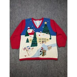 The Quacker Factory Christmas Snowman‎ Holiday Sweater Womens 1X Novelty